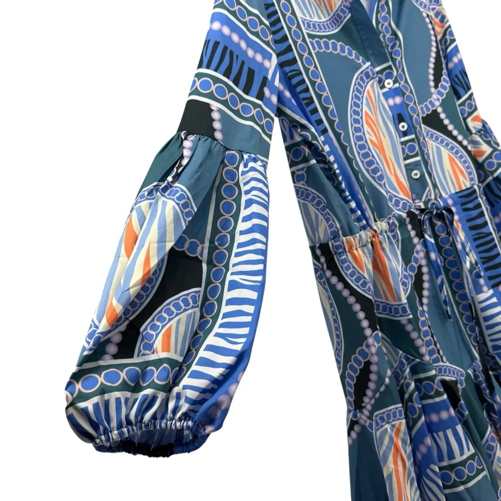 Patterned Blue and Orange Dress - Picture 4 of 11